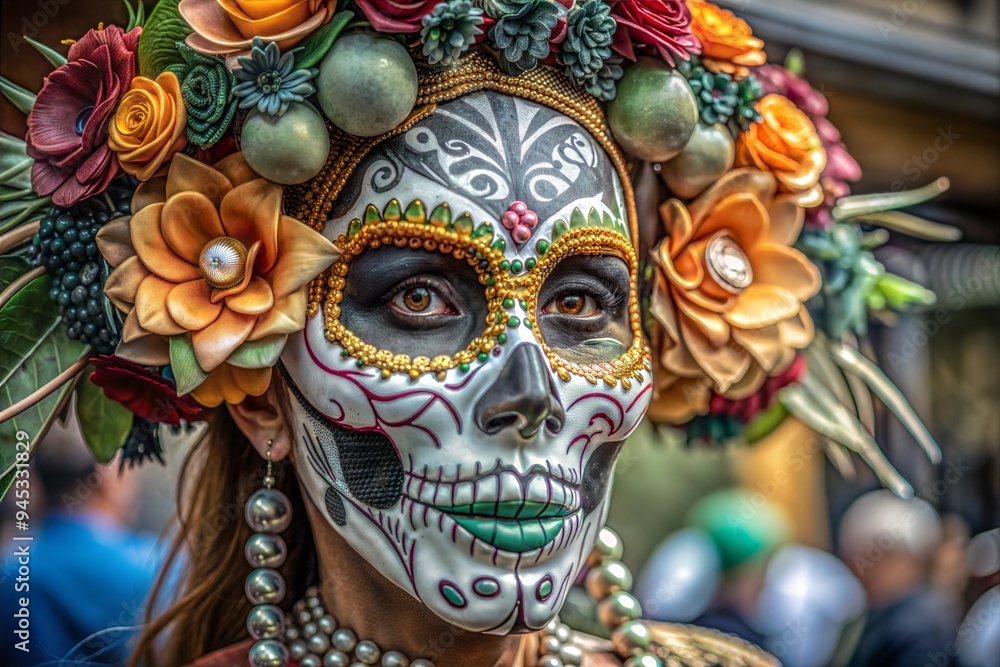 Vibrant Dia de los Muertos Makeup and Floral Headpiece Vibrant Dia de los Muertos Makeup and Floral Headpiece