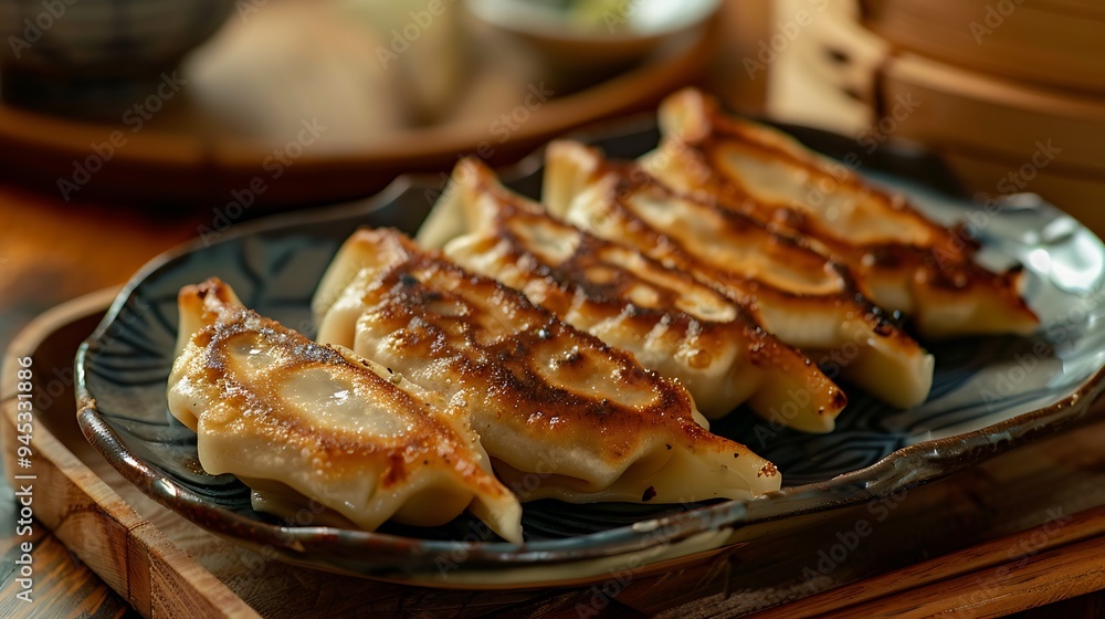 Delicious Fried Dumplings on Plate Delicious Fried Dumplings on Plate