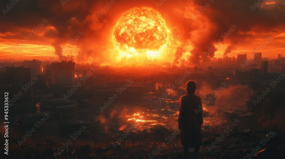 Fototapeta premium Nuclear bomb is exploding violently smoke exploded into a mushroom cloud. The concept of nuclear war 