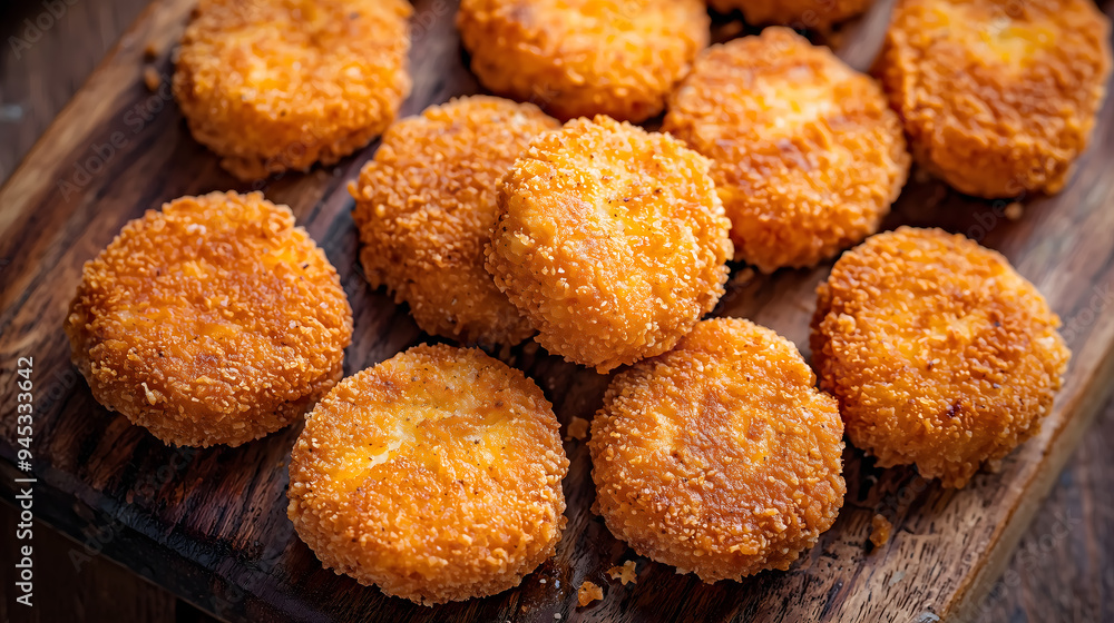 A close-up top view of nuggets, warm tone A close-up top view of nuggets, warm tone