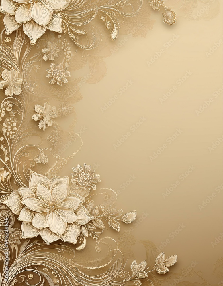 Cream background with lace-inspired floral patterns on the left side Cream background with lace-inspired floral patterns on the left side