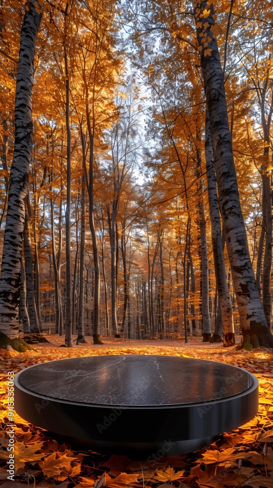 round podium in an autumn forest
round podium in an autumn forest