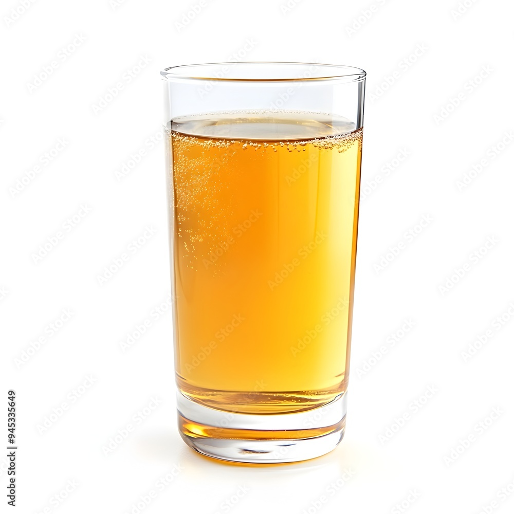 Closeup of a clear glass filled with fresh golden apple juice placed at the center of a simple white backdrop The drink appears crisp cool and inviting offering a healthy and natural refreshment Closeup of a clear glass filled with fresh golden apple juice placed at the center of a simple white backdrop The drink appears crisp cool and inviting offering a healthy and natural refreshment