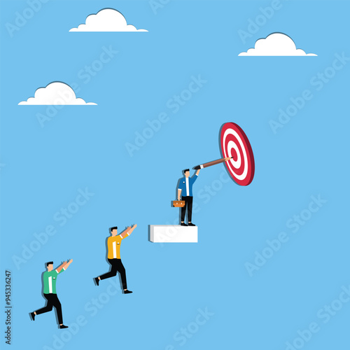 Leader drawing path to target on dartboard
