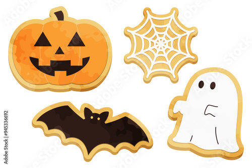 ハロウィンのおばけ達のかわいいクッキーイラスト