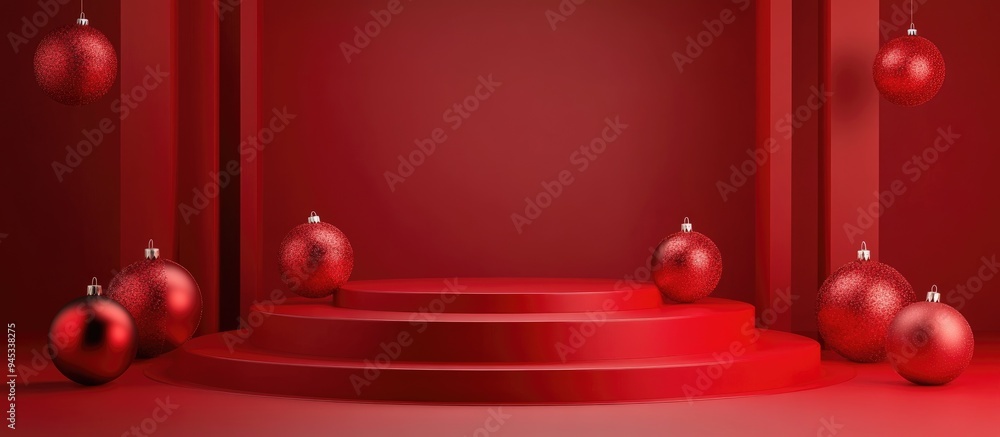 3D render of a podium background with red tones suitable for showcasing products during the festive season 3D render of a podium background with red tones suitable for showcasing products during the festive season