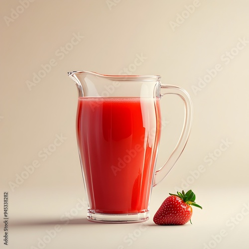 Wallpaper Mural A glass pitcher filled with vibrant strawberry juice is placed at the center of a plain surface creating a minimalist and serene still life composition that evokes a sense of freshness nutrition Torontodigital.ca