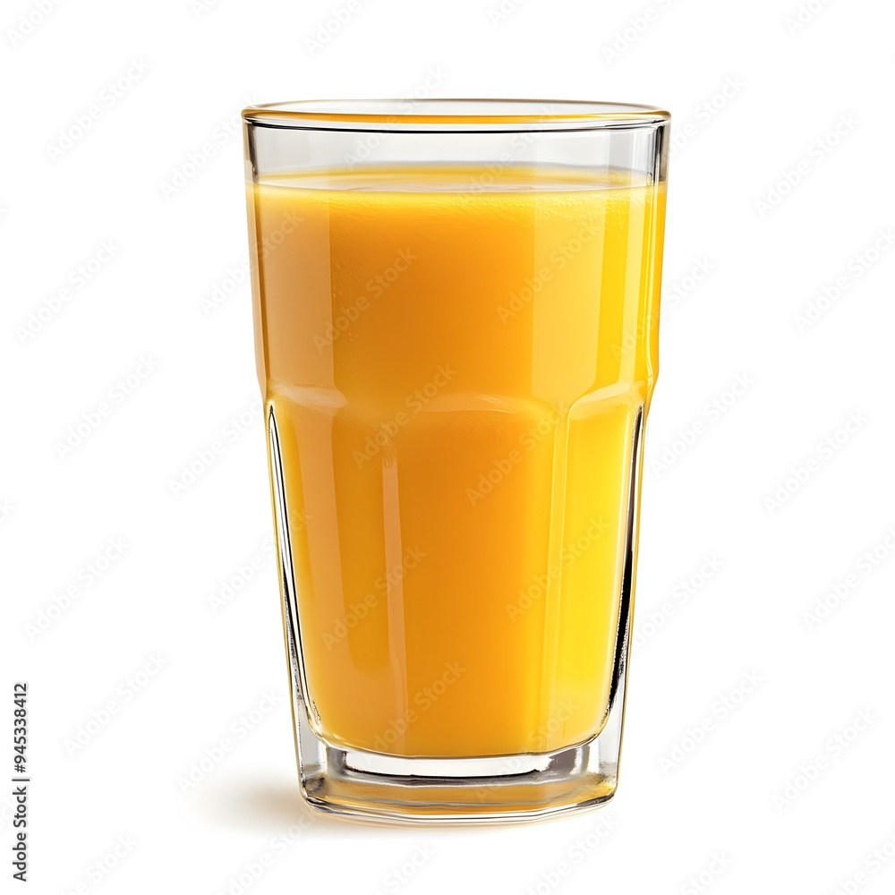 Closeup shot of a glass filled with vibrant yellow mango juice isolated on a clean white background This image showcases the refreshing and healthy qualities of this tropical fruit beverage Closeup shot of a glass filled with vibrant yellow mango juice isolated on a clean white background This image showcases the refreshing and healthy qualities of this tropical fruit beverage