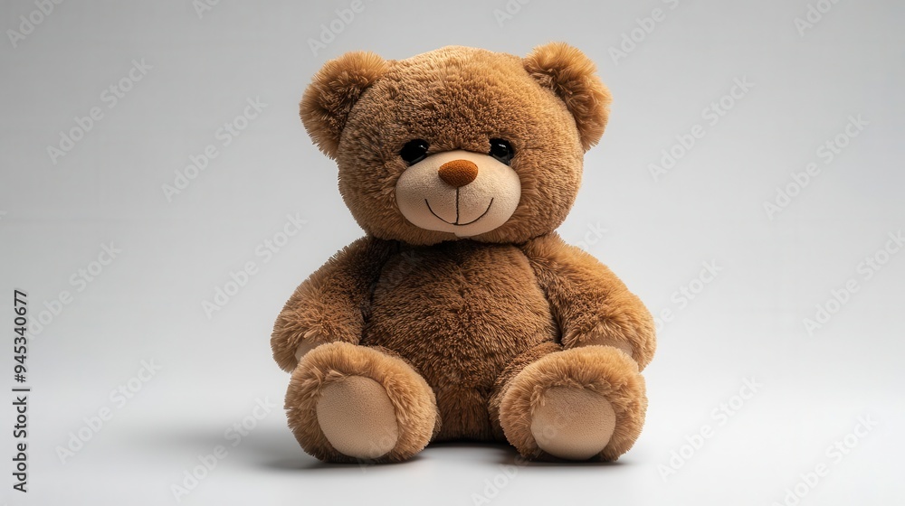 Obraz premium adorable brown teddy bear with a friendly expression sitting upright against a pure white background soft plush texture and warm inviting appearance