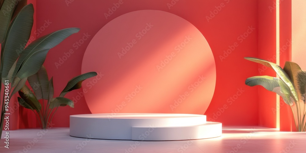 3D rendering of a mock up podium for product showcase featuring an abstract minimalistic design and geometric background 3D rendering of a mock up podium for product showcase featuring an abstract minimalistic design and geometric background