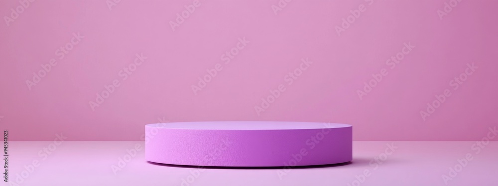 3D rendering of a simple and minimal purple round pedestal suitable for a blank pink background template emphasizing a simplistic and elegant design 3D rendering of a simple and minimal purple round pedestal suitable for a blank pink background template emphasizing a simplistic and elegant design