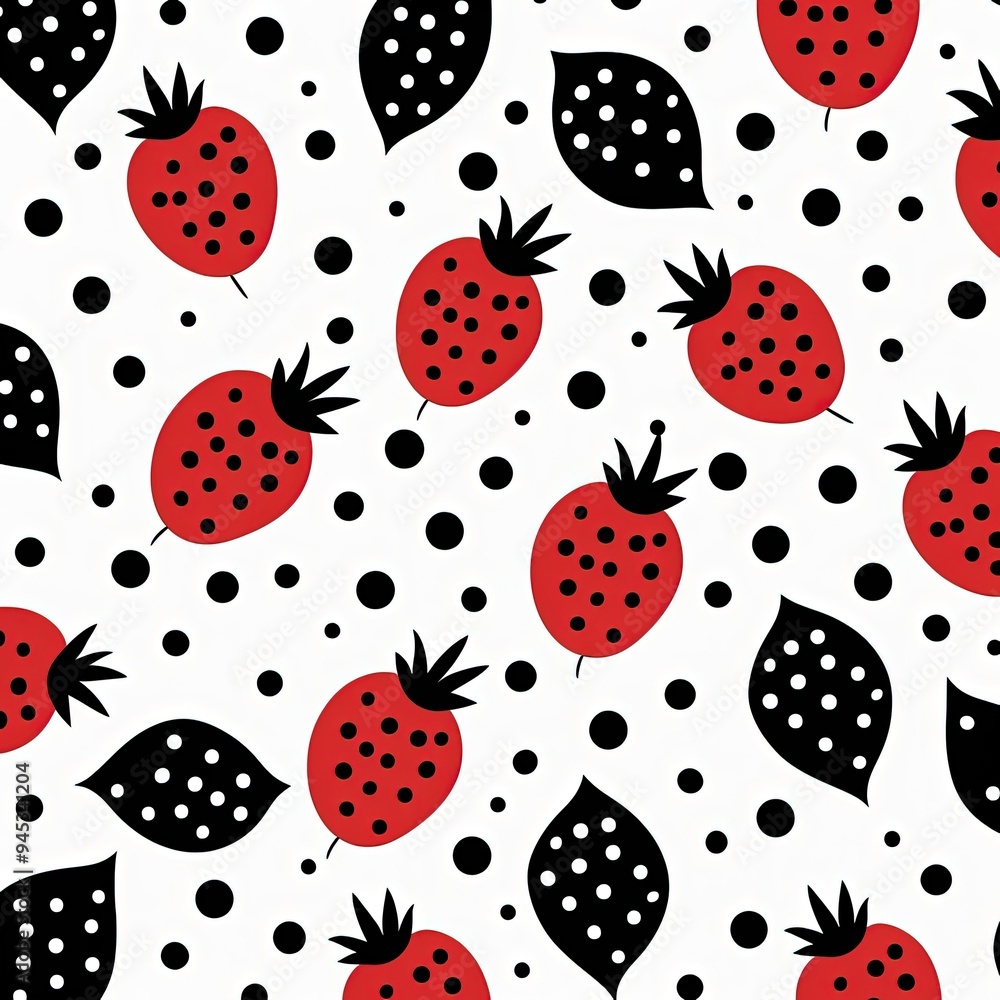 Minimalistic Design with Repeating Strawberry and Leaf Patterns Minimalistic Design with Repeating Strawberry and Leaf Patterns