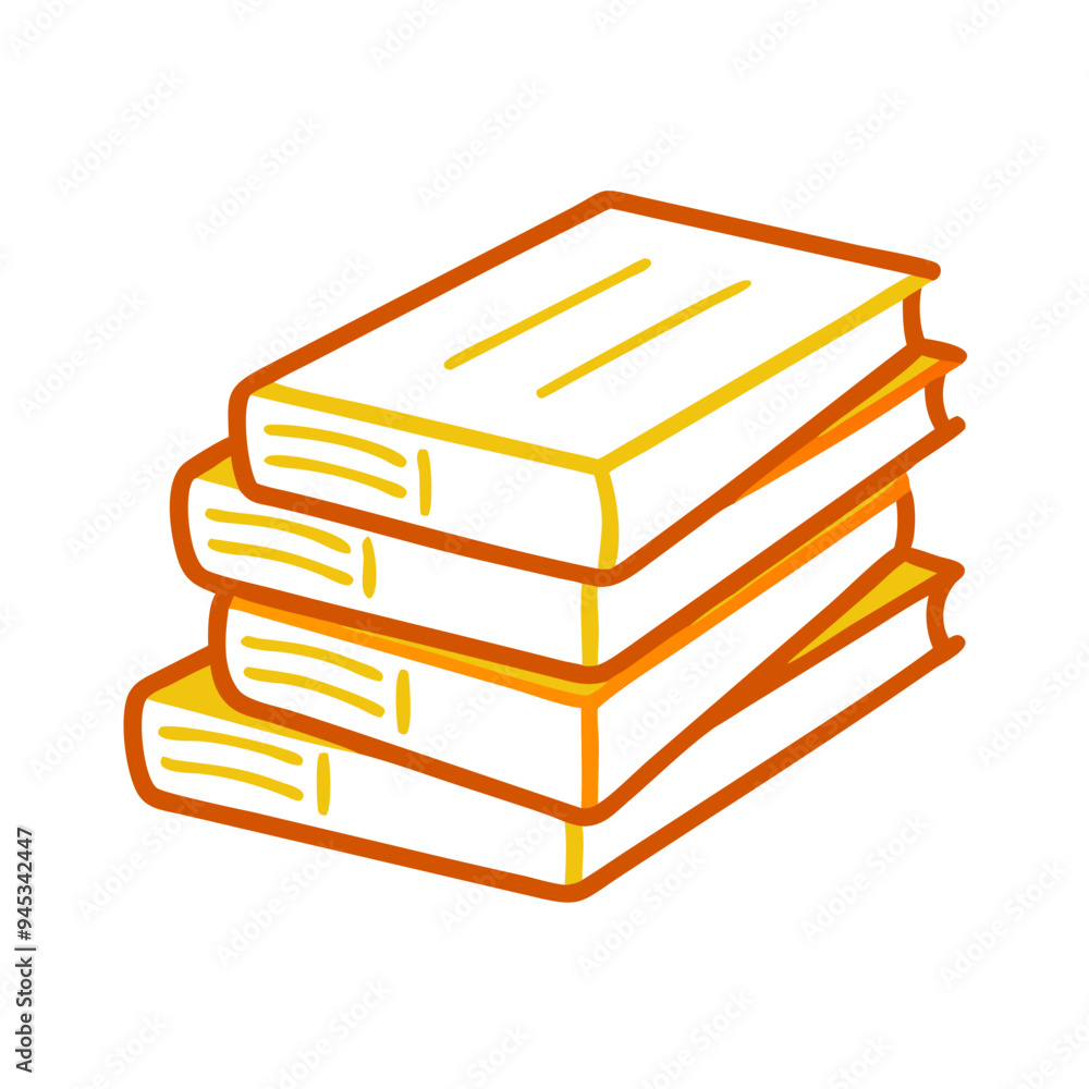 Stack of books illustration, educational theme, orange and yellow tones Stack of books illustration, educational theme, orange and yellow tones