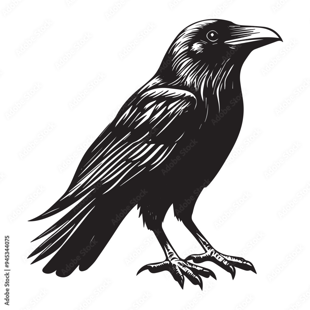 Fototapeta premium crow isolated on white, crow vector illustration, petvector art, crow silhouette, animal vector icon, crow line art, eps 