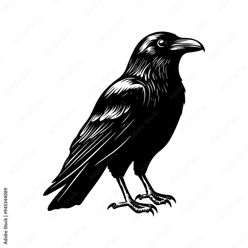 Obraz premium crow isolated on white, crow vector illustration, petvector art, crow silhouette, animal vector icon, crow line art, eps 