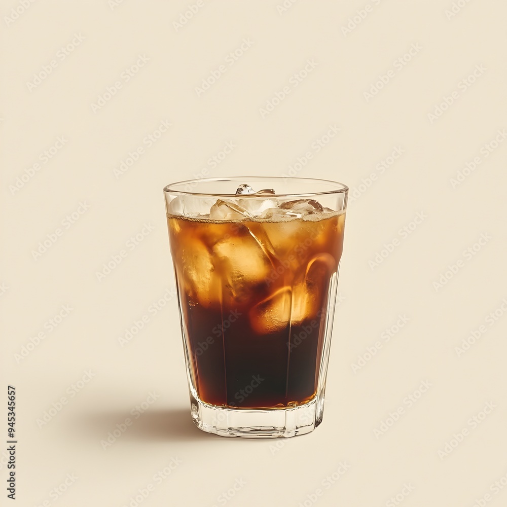 Closeup view of a refreshing glass of iced coffee placed at the center of a light colored tabletop or background The image showcases the beverage s cold Closeup view of a refreshing glass of iced coffee placed at the center of a light colored tabletop or background The image showcases the beverage s cold