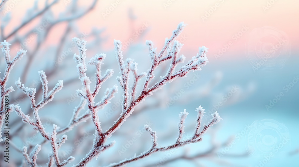Frost covering the branches of a tree in the early morning, cold weather, winter beauty Frost covering the branches of a tree in the early morning, cold weather, winter beauty
