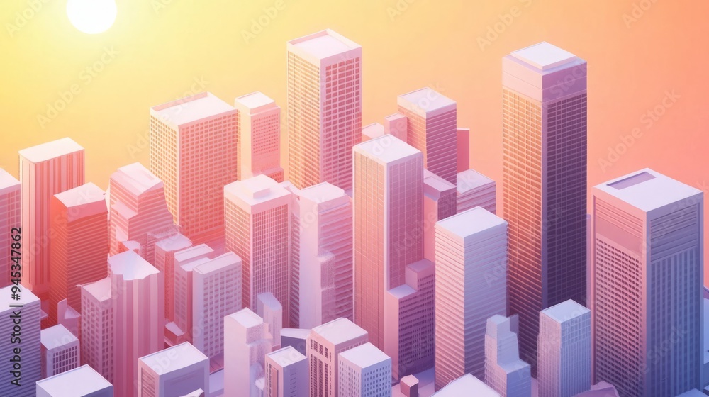 Vibrant sunrise illuminating a modern city skyline with towering skyscrapers and warm hues Vibrant sunrise illuminating a modern city skyline with towering skyscrapers and warm hues