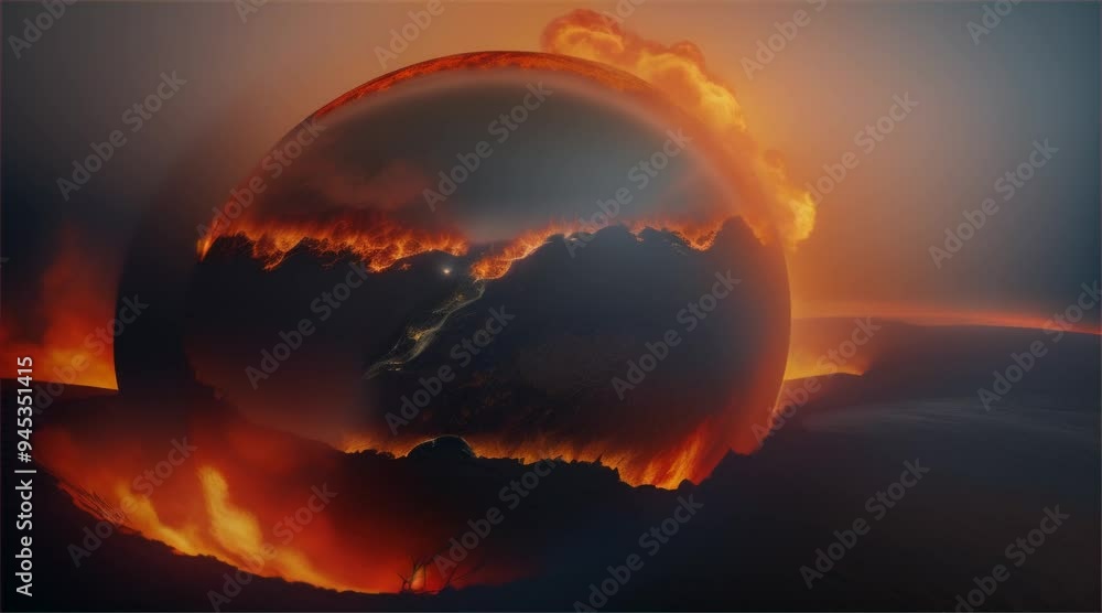 Abstract Burning Earth Surface Animated Background. Global warming and climate change concept. The globe is on fire. End of the World. Abstract Burning Earth Surface Animated Background. Global warming and climate change concept. The globe is on fire. End of the World.