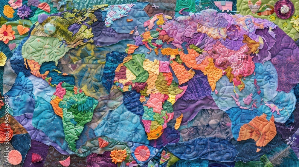 Fototapeta premium Colorful patchwork world map.