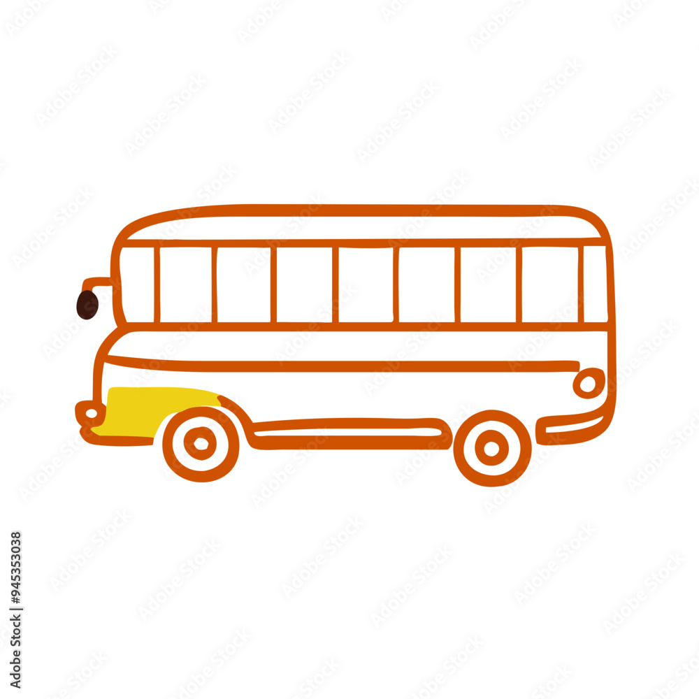 Side view of school bus illustration, educational transportation, orange and yellow design Side view of school bus illustration, educational transportation, orange and yellow design