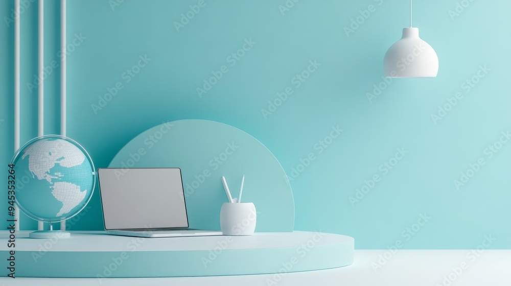 3D Illustration of a Network with Computers, Laptops, and Globe 3D Illustration of a Network with Computers, Laptops, and Globe