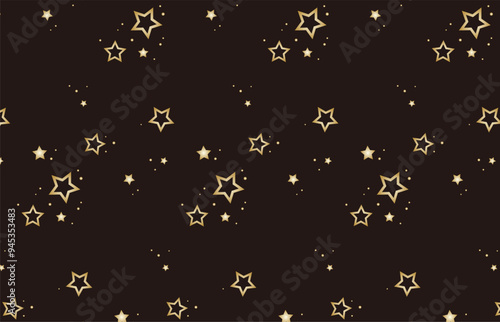 シームレスな星柄の背景イラスト素材 ベクター 金色 黒背景 クリスマス