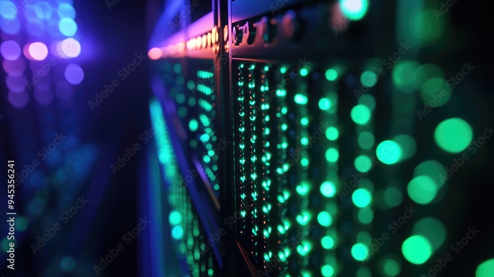 Obraz premium Glowing Network Cable in a Server Room Environment