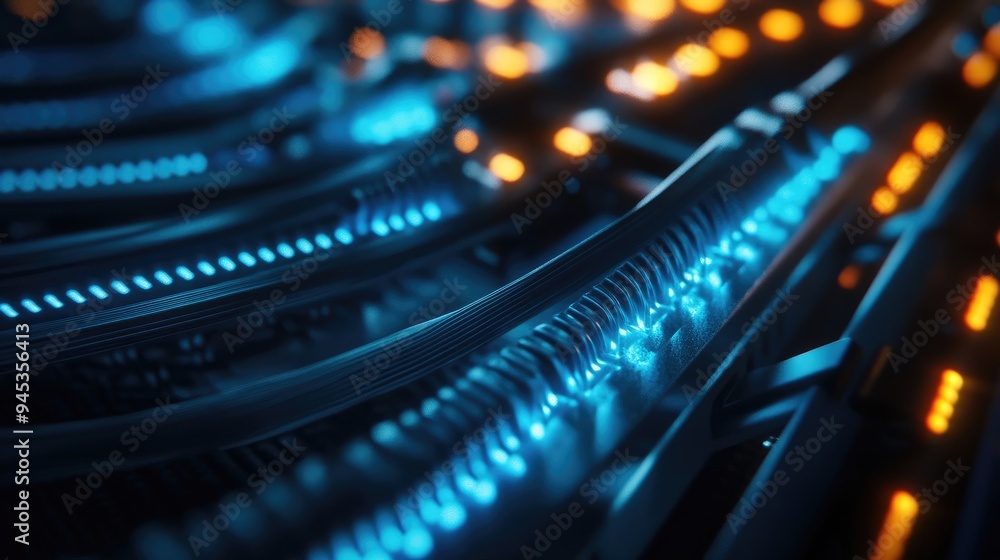 Glowing Network Cable in a Server Room Environment Glowing Network Cable in a Server Room Environment