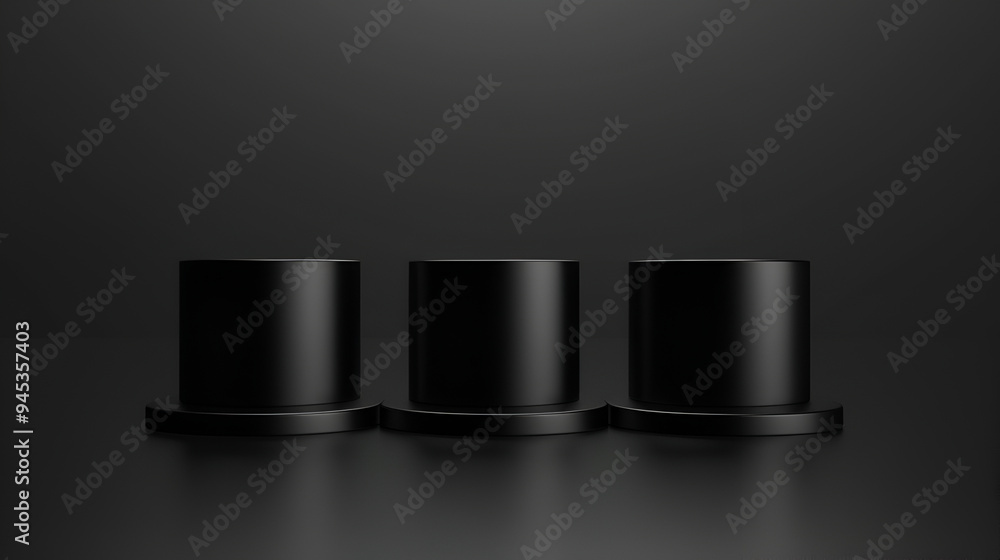 Sleek black cylindrical podiums with a minimalist design, perfect for showcasing luxury, high-end, or tech products in a modern and elegant setting Sleek black cylindrical podiums with a minimalist design, perfect for showcasing luxury, high-end, or tech products in a modern and elegant setting