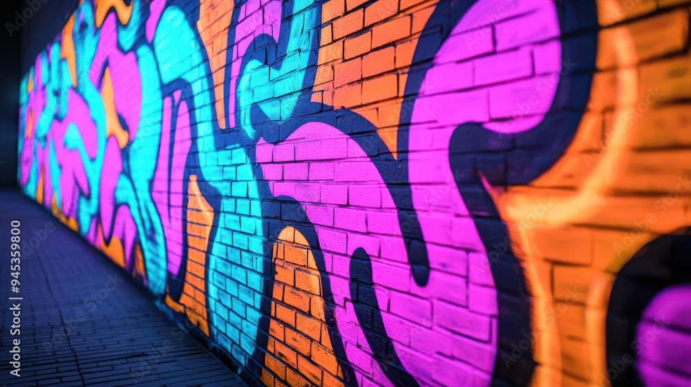 Glowing graffiti art on a dark urban wall, vibrant and rebellious, street art glowtime, edgy and artistic Glowing graffiti art on a dark urban wall, vibrant and rebellious, street art glowtime, edgy and artistic