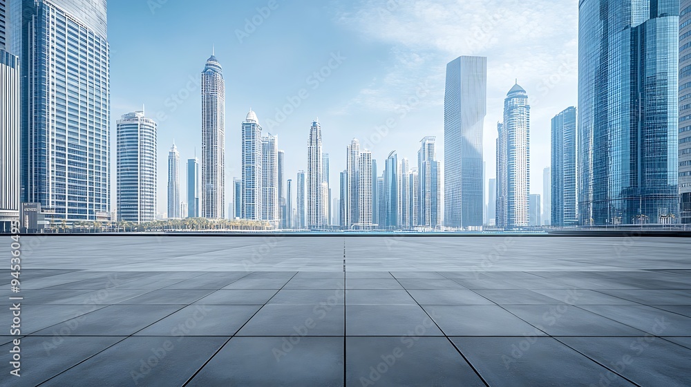 Empty Square With City Skyline in Background Empty Square With City Skyline in Background