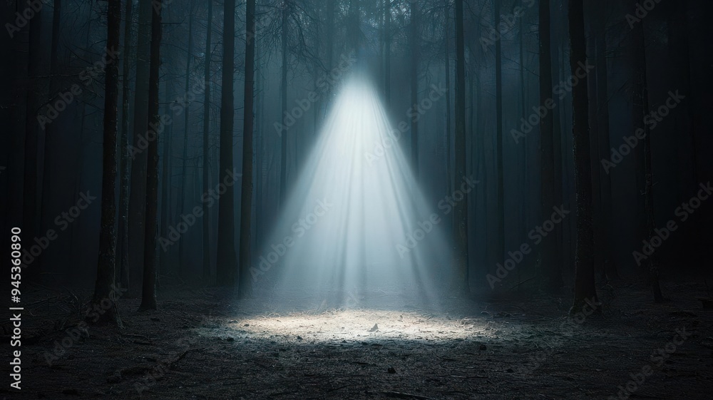 Glowing light beams breaking through a dense fog in a dark forest, mysterious and captivating, forest glowtime, eerie and enchanting Glowing light beams breaking through a dense fog in a dark forest, mysterious and captivating, forest glowtime, eerie and enchanting