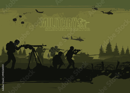 Soldiers vector, military vector illustration, Army background, soldiers silhouettes.