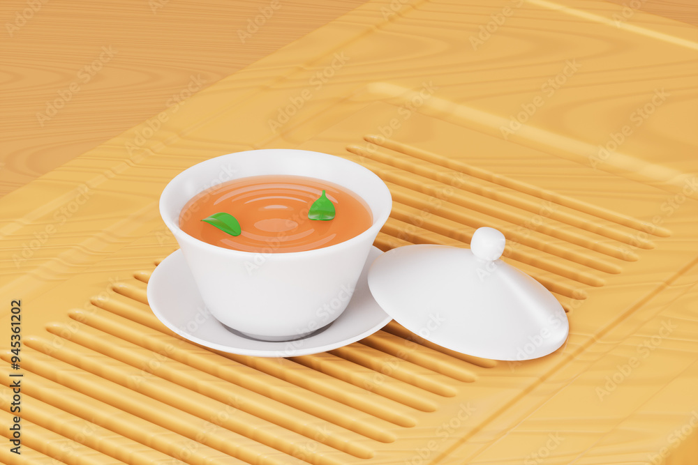 3d rendering tea and teacup