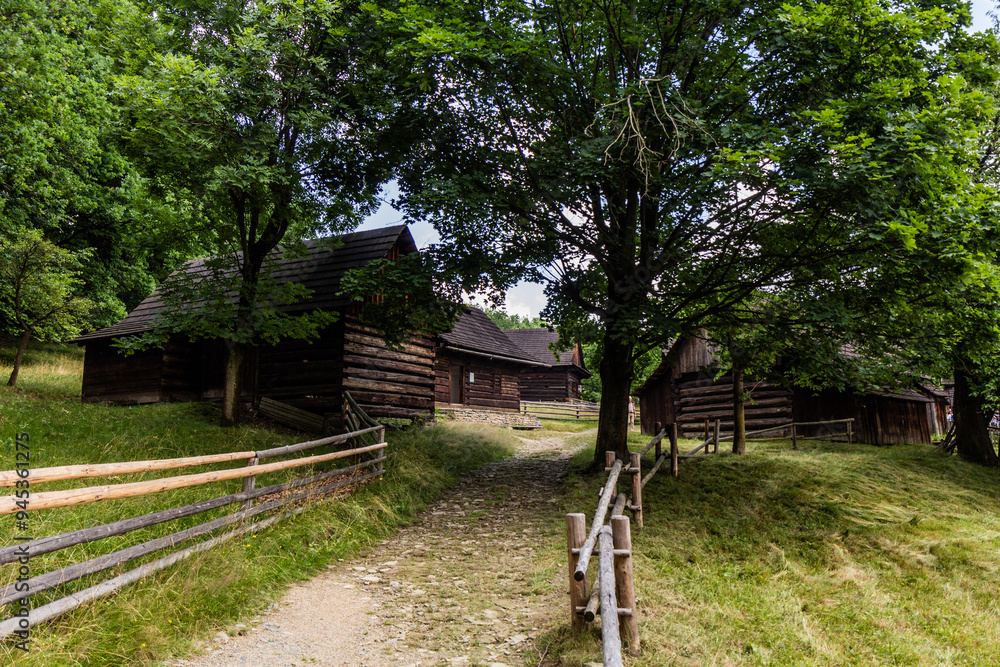 Wooden houses in the open air museum (Valasske muzeum v prirode) in Roznov pod Radhostem, Czechia Wooden houses in the open air museum (Valasske muzeum v prirode) in Roznov pod Radhostem, Czechia