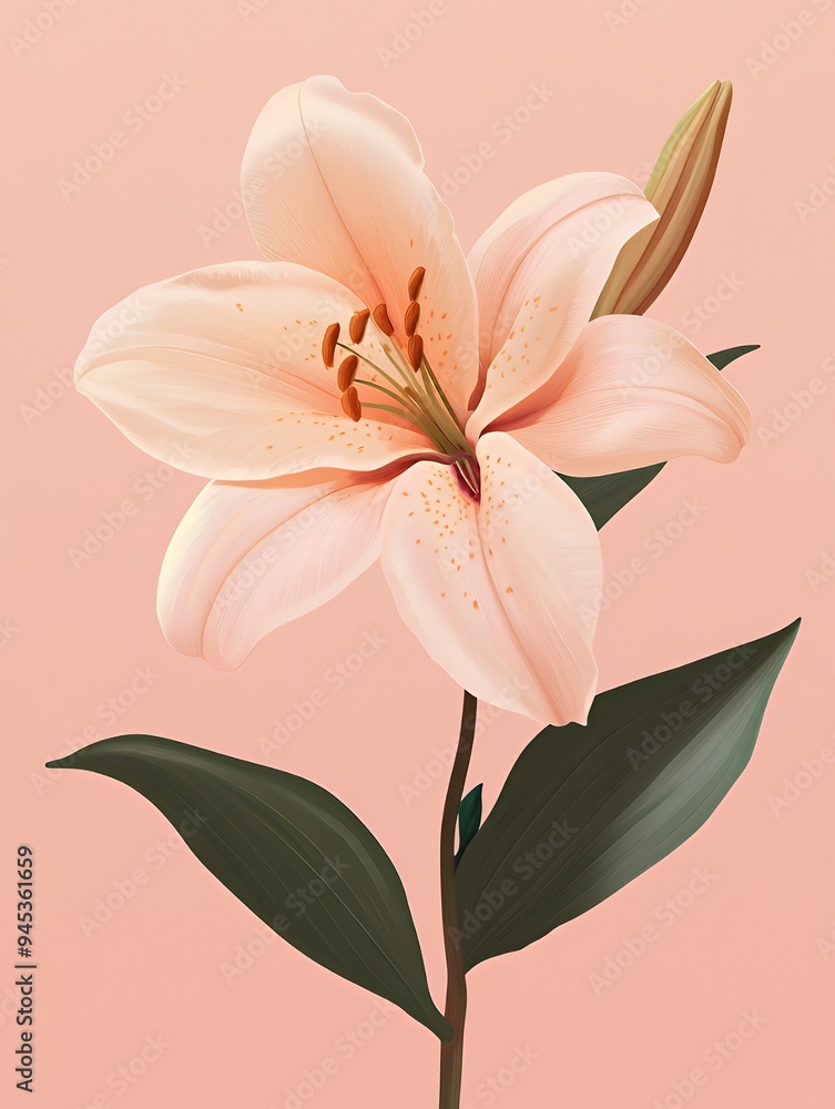 Naklejka premium A soft pink lily flower against a pastel background, showcasing natural beauty and elegance.