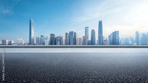 Cityscape with Empty Road and Modern Buildings