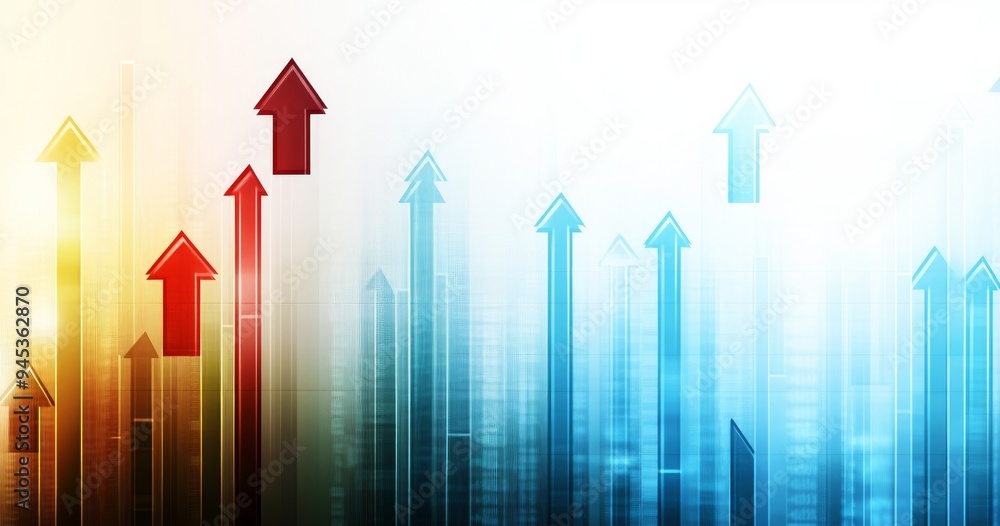 Stock Market Graph with Arrows Pointing Upwards Indicating Upward Trend Stock Market Graph with Arrows Pointing Upwards Indicating Upward Trend