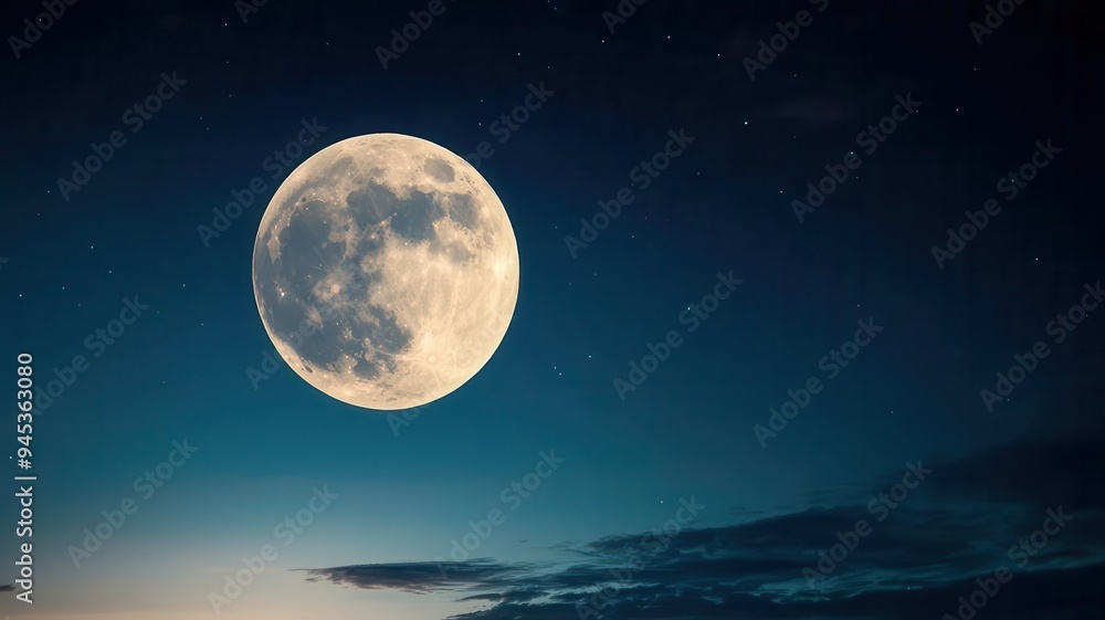 Bright moon shining through a partly cloudy night sky, clear weather, tranquil evening Bright moon shining through a partly cloudy night sky, clear weather, tranquil evening