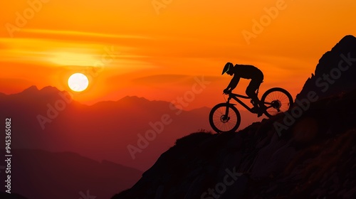 Silhouette of a Mountain Biker at Sunset