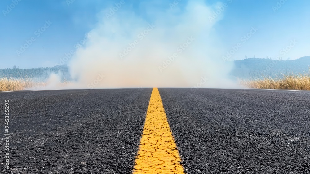 Heat haze rising from a hot asphalt road, extreme weather, scorching heat Heat haze rising from a hot asphalt road, extreme weather, scorching heat