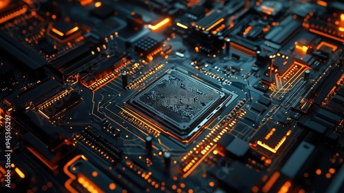 Abstract computer motherboard technology background suitable for descriptions of tech processes science and education Ideal as a digital dynamic wallpaper 3D rendering