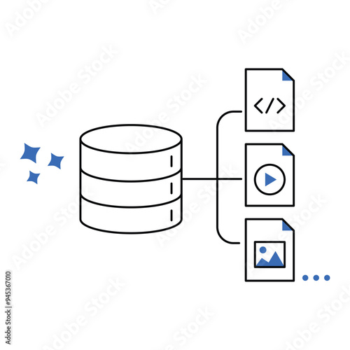 Data Repository for Media Files Icon Design. Represents [Concept1], [Concept2], [Concept3], [Concept4]. Vector icon with editable Strokes and Colors.