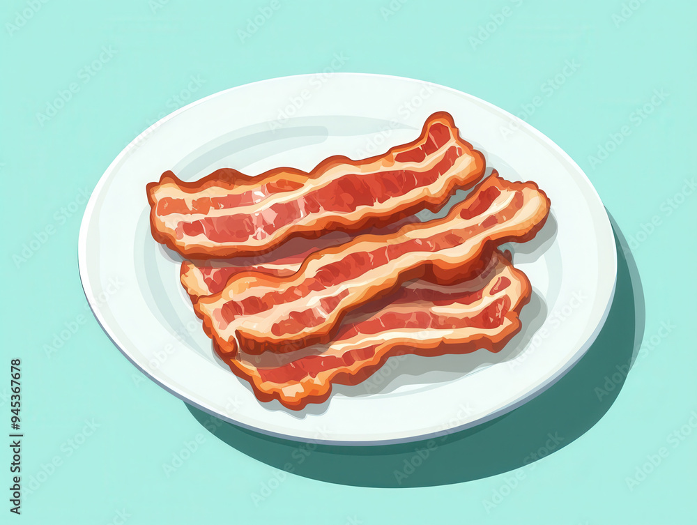 Crispy bacon strips on white plate evoke delicious and savory feeling. vibrant colors enhance appetizing appearance of dish. Crispy bacon strips on white plate evoke delicious and savory feeling. vibrant colors enhance appetizing appearance of dish.