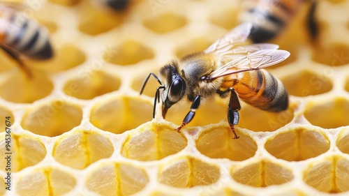 Honeycomb with a bee on top