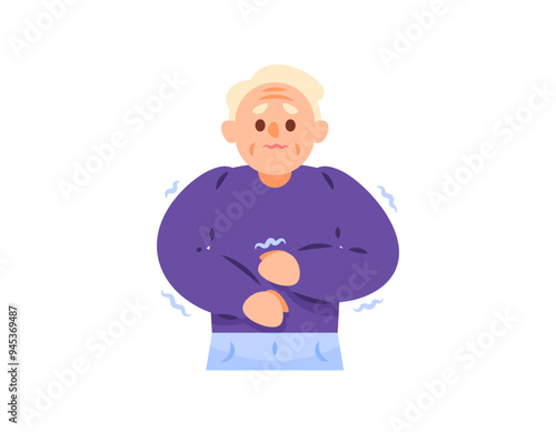 illustration of a grandfather who looks tremor. parkinson's disease symptoms. shaking body. balance and motor disorders. neurodegenerative disorders. health problems. flat style character design