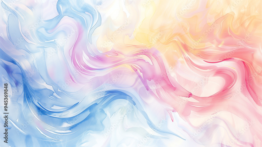 Fototapeta premium Soft and Flowing Abstract Swirl with Blended Shades of Blue, Pink, Yellow, and White.