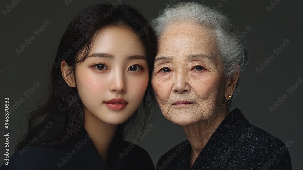 Young woman and her elderly mother take care of their skin and look great,Two generations,Beautiful middle aged mother and her adult daughter,skincare and Aging concept,Comparison of young and old. Young woman and her elderly mother take care of their skin and look great,Two generations,Beautiful middle aged mother and her adult daughter,skincare and Aging concept,Comparison of young and old.