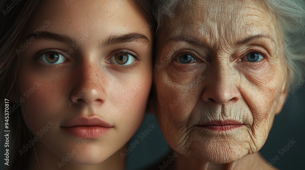 Young woman and her elderly mother take care of their skin and look great,Two generations,Beautiful middle aged mother and her adult daughter,skincare and Aging concept,Comparison of young and old. Young woman and her elderly mother take care of their skin and look great,Two generations,Beautiful middle aged mother and her adult daughter,skincare and Aging concept,Comparison of young and old.